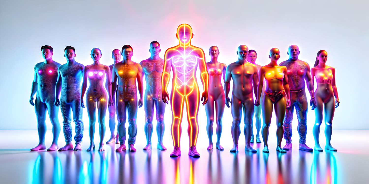 Grafika przedstawiająca sylwetki ludzi z zaznaczonymi anatomicznie organami